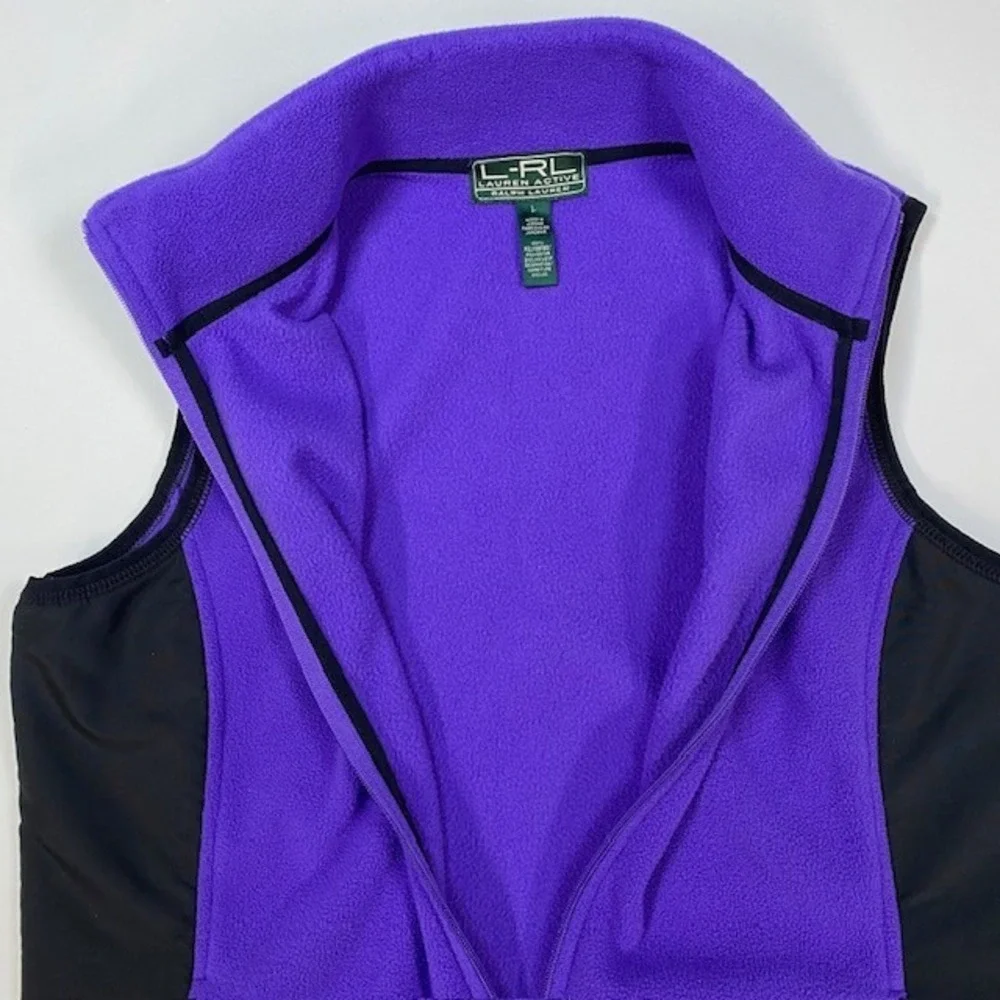 L-RL Lauren Active Ralph Lauren Purple Black Fleece Vest Womens Large‎